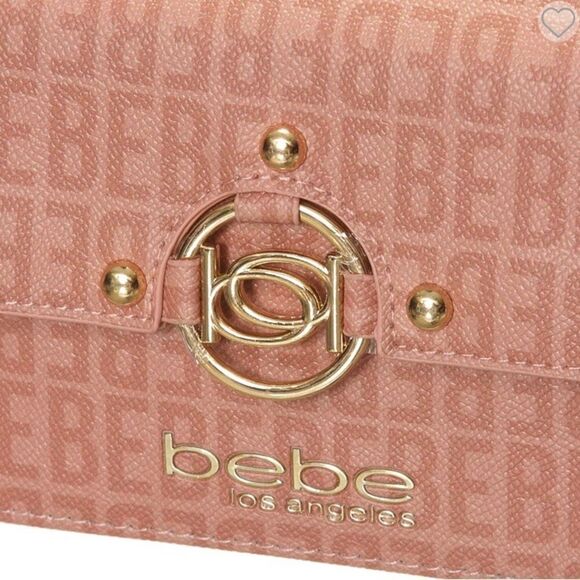 BEBE - NWT - "Kira Logo" Crossbody/Clutch in "Dusty Rose"/Textured Faux Leather - Picture 15 of 16
